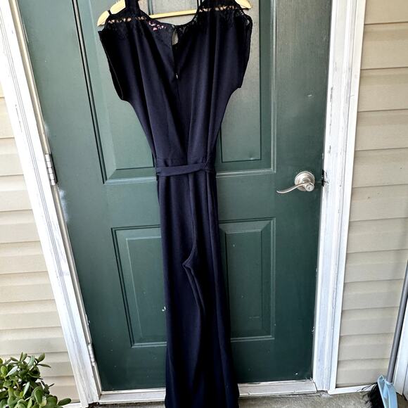 Allworthy Sz S Black Full Length Jumpsuit w/ Lace Bodice QVC Hunter McGrady - Picture 5 of 7